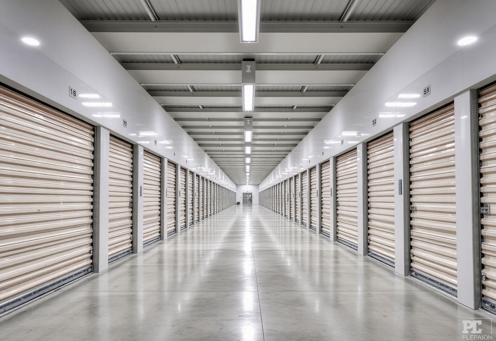 Interior corridor of a modern climate-controlled self-storage facility